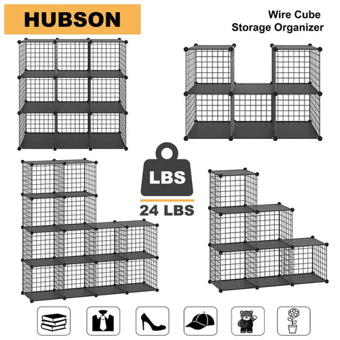 Space Saver 9 Cube Wire Grid Storage Organizer For Books Toys Crafts Plants And Pets, modular metal shelving unit, four layouts