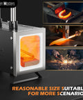 Two Burner Propane Forge Kit For Knife Making And Blacksmithing With Base in action, showing heated metal and sparks.