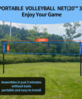 20 Foot Outdoor Volleyball Net Set With Anti Sag Net Adjustable Iron Poles Durable Carry Bag Soft PU Volleyball And Pump