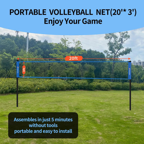 20 Foot Outdoor Volleyball Net Set With Anti Sag Net Adjustable Iron Poles Durable Carry Bag Soft PU Volleyball And Pump