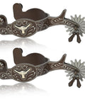 Western Antique Spurs For Horse Riding Hand Engraved Low Carbon Steel Spurs With Brass Inlays 75 To 78mm adjustable gear view