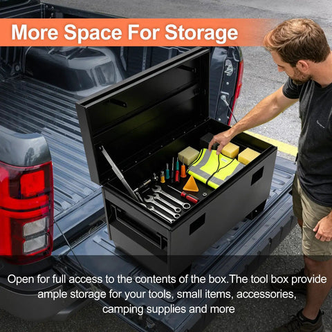 Built Tough 36 Inch Heavy Duty 16 Gauge Fully Welded Steel Tool Box With Mechanical Lid Support And Sturdy Bottom Feet For Work Trucks Trailers And Garage Bays