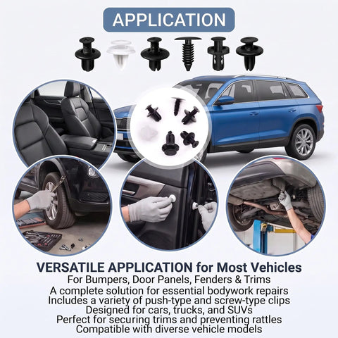 Universal Bumper Retainer Clip Kit 100Pcs Auto Push Pin Rivets And Fastener Remover Tool Durable Nylon Pro Grade Car Trim Fasteners For Cars SUVs Trucks Fender Bumper Clips Set For Easy Install for door panels, bumpers, and fenders