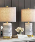 Farmhouse Ceramic Table Lamps Set Of 2 With 3-Way Dimmable Touch Control White Bedside Lamps With USB A And USB C Ports
