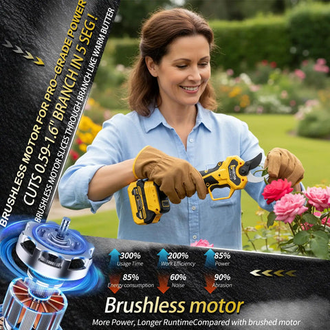 Person using Two-In-One Electric Pole Pruning Shears With Detachable Handheld Cutter No Tools Needed in garden