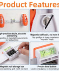 Essential Dead On Picture Hanging Level And Frame Alignment Ruler For No Sweat Wall Decor Setup With Bright Orange Precision Bubble Guide For Reliable Art Placement features high-precision scale and magnetic nail holes.