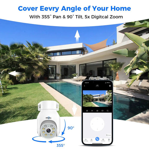 Wireless Outdoor Security Camera With 3MP Color Night Vision, WiFi Home Surveillance, Pan Tilt 360 Degrees, Motion Detection, Siren, Light Alarm, 2 Way Audio, IP66 Weatherproof, Alexa Compatible