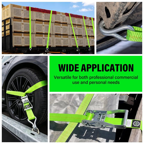 Badass 2 Inch Ratchet Tie Down Straps Heavy Duty Cargo Straps Packed With Double J Hook And 15 Foot Length on a truck securing cargo.