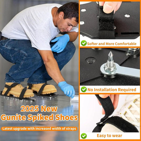Epoxy Floor Spiked Shoes Fully Assembled With Three Quarter Inch Short Spikes For Gunite And Garage Floor Overlays Adjustable Straps Fit US Men 6 To 11 And Women 4 To Eleven Point Five One Pair Black