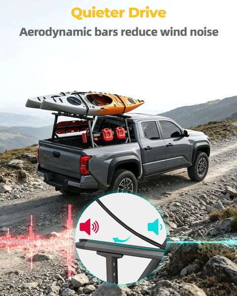 Beefy Yet Lightweight Aluminum Truck Bed Ladder Rack With Side Rails 1500 Lbs Capacity Stepless Height Adjust From 19 To 25 Inches Body Angle Matched Design Fits Toyota Tacoma Jeep Gladiator Mid Size Pickup on Tacoma with kayaks