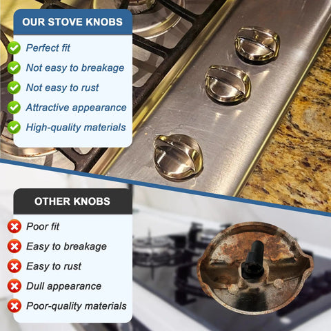 Heavy Metal Stove Knobs 5 Pack Replacement Set For GE Cooktop Burners Compatible With 2691864 AP5690210 PS3510510 EAP3510510 Control Knobs Durable Metal Construction Easy Install Replacement Part on stainless steel cooktop