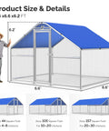 Heavy Duty Hexagonal PVC Coated Chicken Coop With Walk In Run 6.6 x 6.6 x 6.2 FT details, blue weatherproof cover visible.