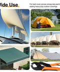 Heavy Duty Snap Fastener Kit With Punch Plier And 280 Pcs 15mm Stainless Snaps Includes Screws Sockets Caps 40 Snap Sets For Boat Covers Tarps Canvas Leather Easy Install Tools In Clear Storage Box shown with applications on tents, boats, and awnings.