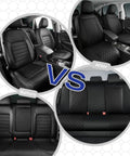 Piping Luxury Faux Leather Car Seat Covers Waterproof Anti Slip Front Seat Protector Ergonomic All Day Comfort Universal Fit Before and After