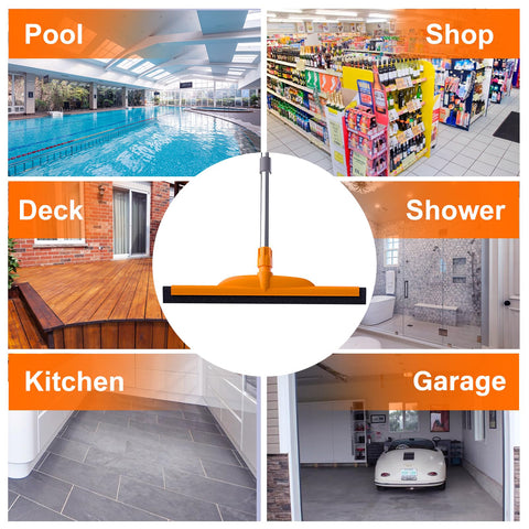 Heavy-Duty Floor Squeegee With 62-Inch Adjustable Handle And EVA Foam Blade for cleaning pool, shop, deck, shower, kitchen, garage