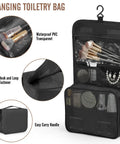 Hanging toiletry bag with waterproof PVC pockets from 10 Piece And 8 Piece Packing Cubes Set For Travel Essentials Anti Wrinkle Buckled Suitcase Organizer.