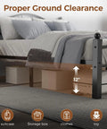 Rock Solid Full Size Metal Bed Frame With Headboard Heavy Duty Steel Squeak Free Design Noise Dampening Joints Supports 1500 Lbs Weight Capacity For Light Sleepers Home Decor with 12-inch ground clearance and storage space underneath.
