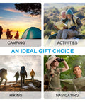 People enjoying camping, hiking, and navigating outdoor activities, an ideal gift choice, featuring Three Pack Trail Ready Hiking Compass With Declination Scale For Backpacking And Camping, Ultra Lightweight Portable Map Navigation Gear With Wearable Neck Lanyard, White.