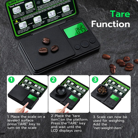 Tiny But Mighty Digital Pocket Gram Scale With 500 Gram Capacity And 0.01 Gram Precision Mini Kitchen Scale tare function.
