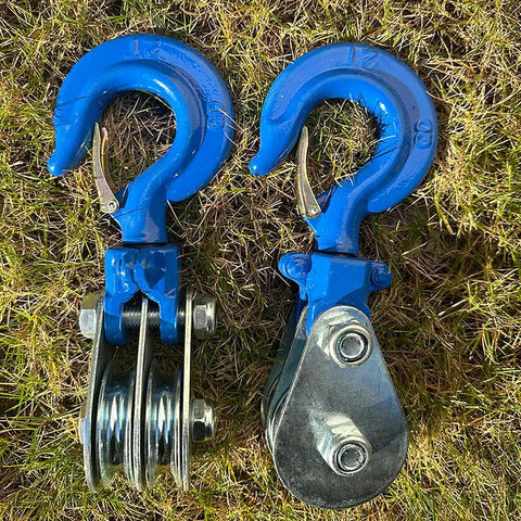 2 Ton Snatch Block With 360 Degree Swivel Hook Double Pulley For 3 Eighth Inch Wire Rope Heavy Duty Lifting Block For Traction Trucks And Small Lifting Trolleys Winch Parts Set Of Two, blue steel
