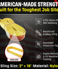 Built Like A Tank 2 Inch By 16 Foot Nylon Endless Lifting Sling Usa Made Heavy Duty Rigging Loop Rated 12800 Pound Vertical And 25600 Pound Girth Hitch For Rough Workflows, yellow nylon endless sling.