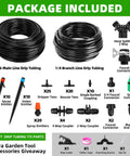 Package contents of 240 Feet DIY Automatic Drip Irrigation Kit For Garden Greenhouse And Patio With Adjustable Emitters Five Sixteenths Inch And Quarter Inch Tubing