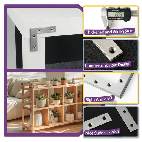 Pro Level Stainless Steel L Brackets For Wood With Smooth Brushed Finish Built Tough Heavy Duty Corner Braces Mending Plates That Really Nail Your Next Build Together 8 Pack on furniture corner with countersunk holes.