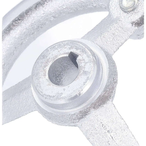 Close-up of Lathe Hand Wheel 100mm 3 Spoke With Revolving Handle Cast Iron Chrome Plated for precise machine adjustments