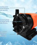 Heavy Duty Marine AC Water Pump 500 GPH 115V Magnetic Drive Circulation System With Run Dry Protection, featuring liquid cooling and graphite bearing design.