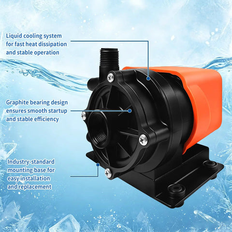 Heavy Duty Marine AC Water Pump 500 GPH 115V Magnetic Drive Circulation System With Run Dry Protection, featuring liquid cooling and graphite bearing design.