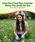 Woman in a field of Austrian Winter Peas Seeds For Planting 10 Lb Bag Cool Season Cover Crop High Protein Deer Food Plot Seed
