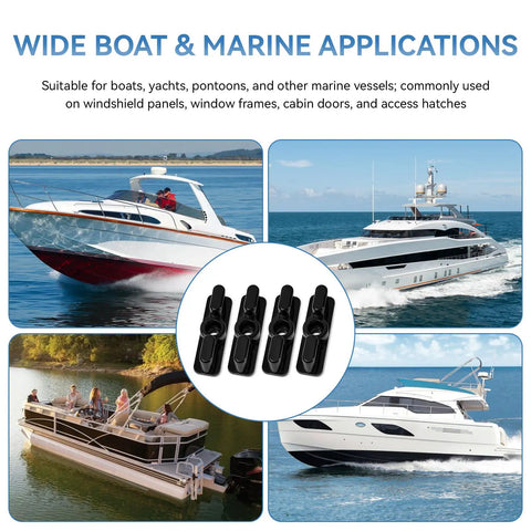 Image collage of various boats with Boat Windshield Double Latch Kit For Marine Doors And Hatches Twist Lock Replacement Nylon Latch Clips Secure Window Mounts