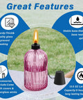 Glass Tabletop Torch Set Four Pack For Outdoor Use With 13.5 Oz Citronella Fuel, Refillable flame torch on patio with cover