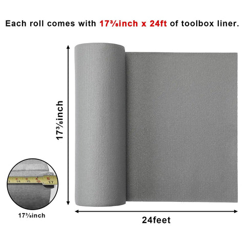 Professional Toolbox Drawer Liner Gray Non Slip Foam Rubber Mat With Easy Cut Grid Lines For Measuring And Cutting Thick Cabinet Liner Seventeen And Three Eighths Inch Wide 24 Feet Long