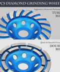 2-Piece Diamond Concrete Grinding Cup Wheel Set, 115mm (4-1/2 Inch), Double Row Plus Turbo Row Segments, Fits 7/8 Inch Arbor For Angle Grinder