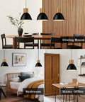 Industrial Pendant Light For Kitchen Island 8 Inch Solid Wood Hanging Lamp With Matte Black Metal Shade in various rooms