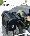 15L Capacity Waterproof Rear Bike Panniers Rack Bag Ride Ready for Cycling Commuting and Bikepacking, attached to bike