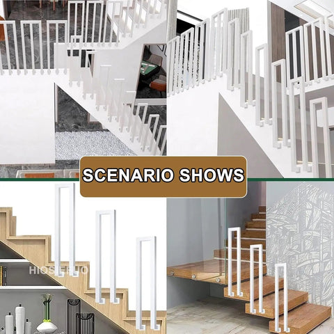 Heavy-Duty U-Shaped Stair Handrail For Indoor Steps Featuring A Rock Solid Grip And Beefy Construction With Rust Resistant Finish in various indoor stair scenarios.