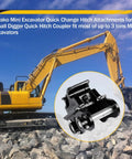 Quick Hitch Excavator Attachment For 0.8-3 Ton Machines, 90mm Span And 25mm Pin Hole, with excavator in background