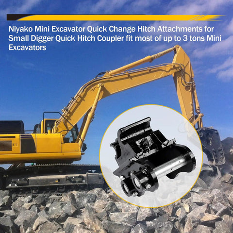 Quick Hitch Excavator Attachment For 0.8-3 Ton Machines, 90mm Span And 25mm Pin Hole, with excavator in background