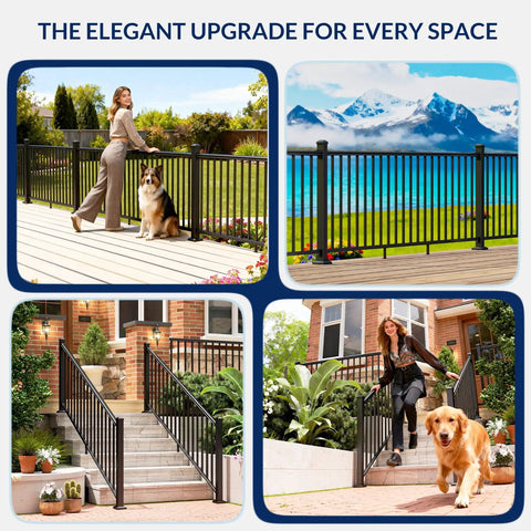 Aluminum Stair Railing Kit With One Post One Panel 36 Inch High 5 Foot Wide Black Textured Powder Coat Finish Outdoor Deck Porch Balcony Railing System Built To Last IBC IRC ASTM Compliant