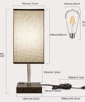 Black Nightstand Lamps 2 Pack with Touch Dimming AC Outlet and Dual USB Ports Fabric Shade Bedside Lamps dimensions shown