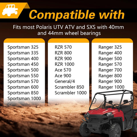 Compatibility chart and UTV for Upgraded 40mm and 44mm Wheel Bearing Greaser Tool With Storage Tube For UTV Front And Rear Bearings