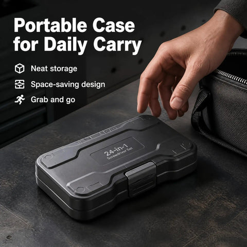 Heavy Duty 24 Piece Magnetic Ratchet Screwdriver Kit With S2 Steel Bits And Durable Aluminum Grip For No Sweat DIY Repairs And Quick Gear Adjustments On The Go in portable case.