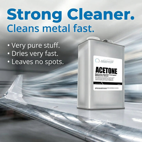 Industrial and Aerospace Grade Acetone Solvent Cleaner 1 Gallon Heavy Duty Fast Evaporating Degreaser on airplane wing