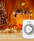Indoor Mechanical Timer For Electrical Outlets 2 Prong Plug In Outlet Daily Repeating Light Timer with holiday lights background