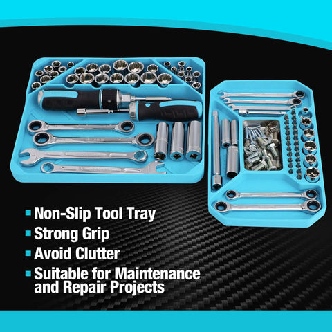 2-Piece Silicone Tool Tray Set With Non-Slip Flexible Organizer And Magnetic Tray Large Capacity Storage For Sockets and Tools