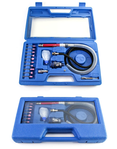 Air Micro Pencil Die Grinder 1/8 Inch Collet High Speed Pneumatic Polishing And Cutting Tool, 65,000 RPM in blue carry case
