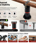 Four Piece Adjustable Bed Support Legs With Reinforced Steel Brackets, Holds Up To 4400 Pounds Per Leg, Ranges From Eight To Thirteen Point Five Inches, Built Tough Heavy Lifters To Ban Saggin And Silence Creaky Queen King Frames, metal fixing plate for secure bed stability.