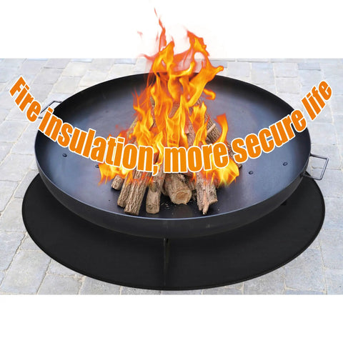 47 Inch Three Layer Fireproof Mat For Outdoor Fire Pit And Grill Round Deck Protector shown with fire pit